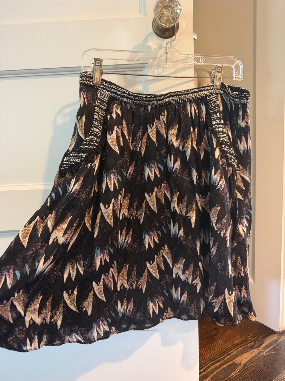 Diane Von Furstenberg Black Printed Circle Skirt with Metallic-Neutral Accents
